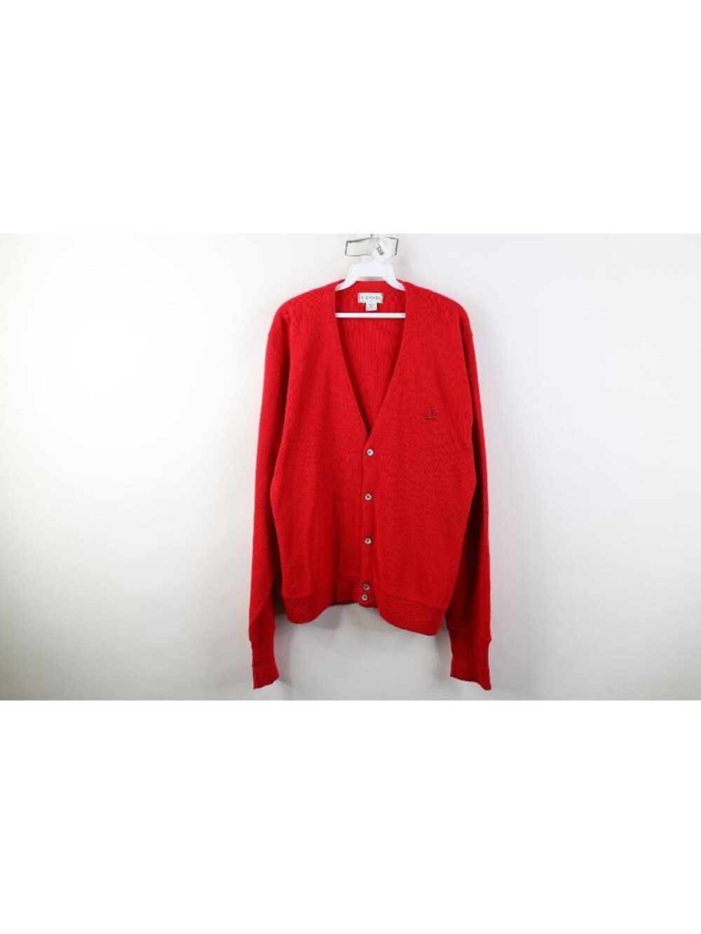 Vtg 90s Izod Mens Medium Distressed Knit Golfing Golf Cardigan Sweater Red USA